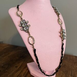 Ann Taylor Crystal Black and chain braided Necklace